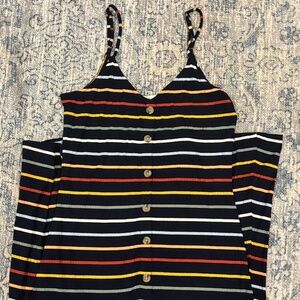 NWT Loft Women’s Navy Multicolor striped spaghetti strap maxi dress size XS